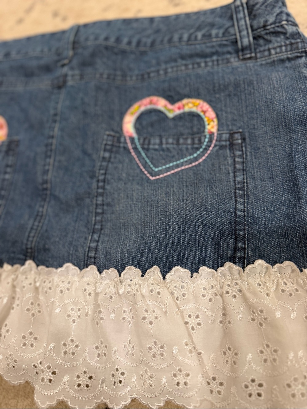 Victoria's Secret Y2K Blue Denim Mini Skirt with White Eyelet Ruffle - Picture 8 of 10